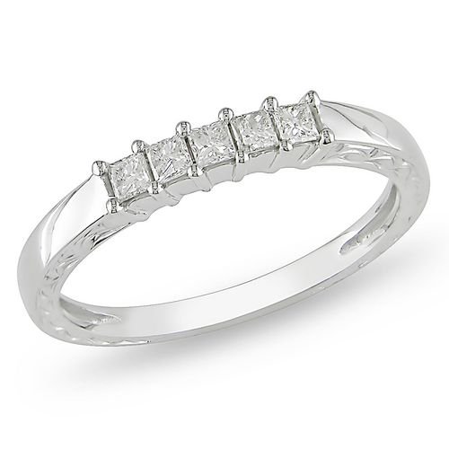 Miadora Bague anniversaire avec 1/4 CT de Diamants blancs de coupe princesse en Or Blanc 10 K (G-H, I2-I3)