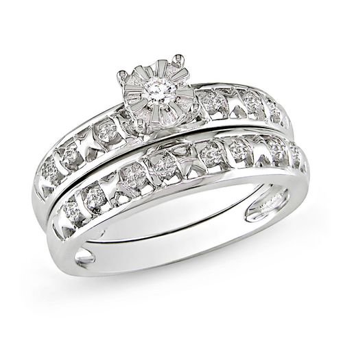 Miadora 0.07 CT TDW Round Diamond Accent Bridal Ring Set in Sterling Silver (G-H, I2-I3)
