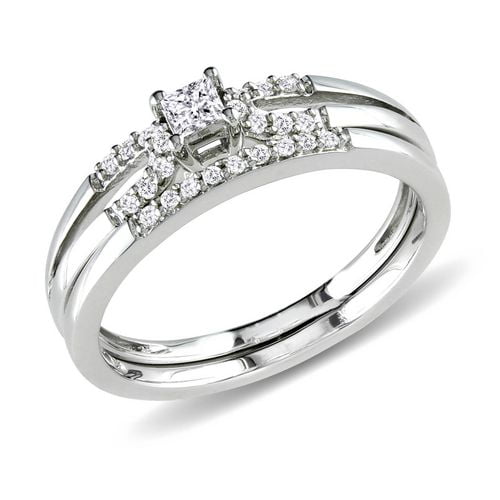 Miadora Bague de mariage avec 1/5 CT de diamants en coupe princesse et ronds en Argent Sterling (G-H, I2-I3)