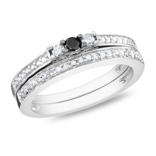 Miadora Ensemble de bague de mariage avec 1/4 CT de diamants noir et blanc en Argent Sterling (H-I, I3)