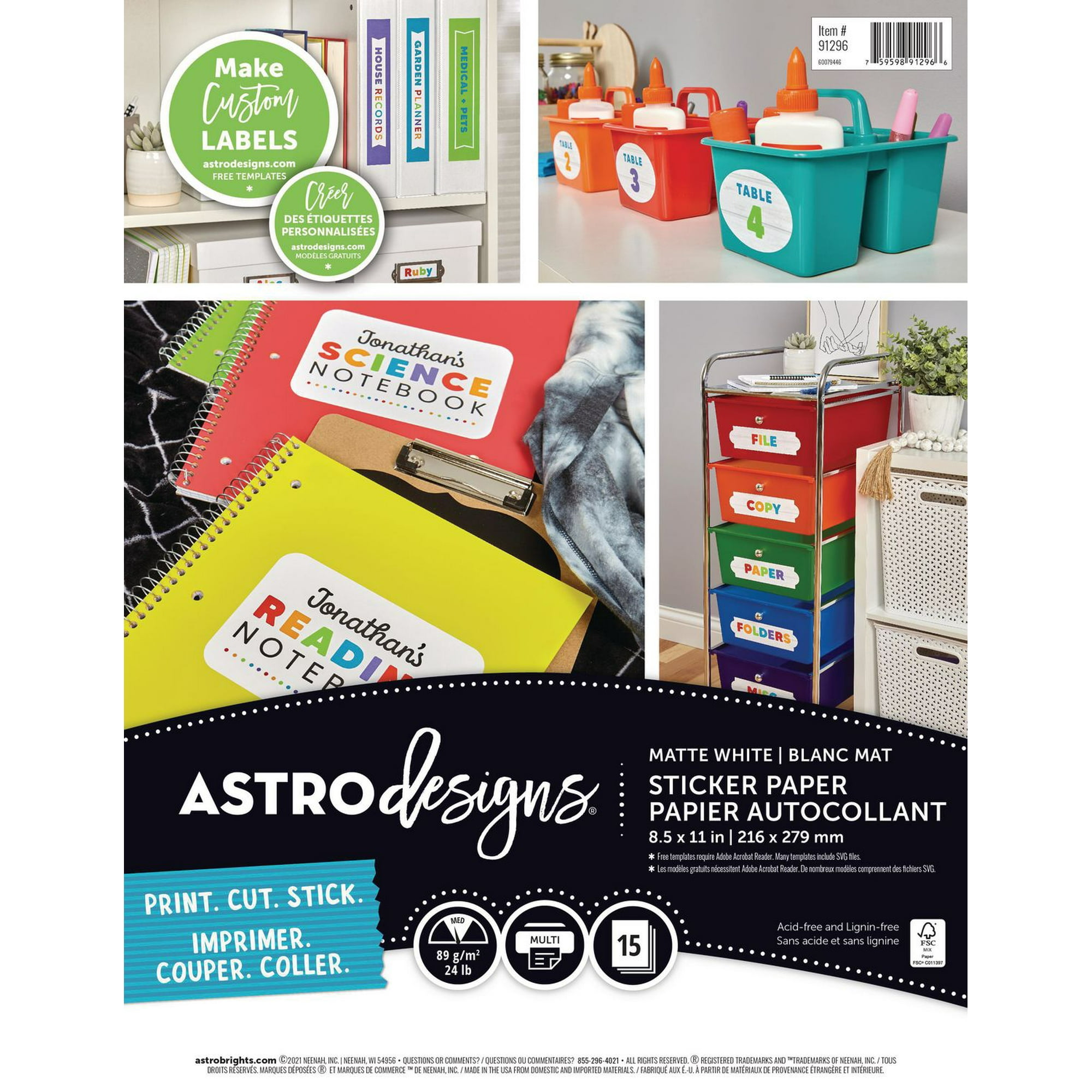 Astrodesigns Matte White Sticker Paper, 8.5 x 11, 15 Full Sheets 