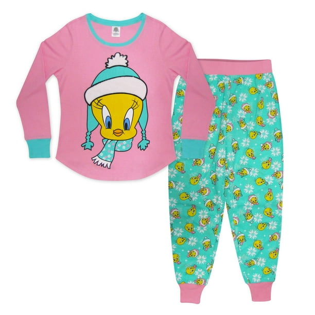 Ens. de 2 pièces pyjama Tweety Fuzzy Hat Vêtements de détente de Looney Toons pour dames junior