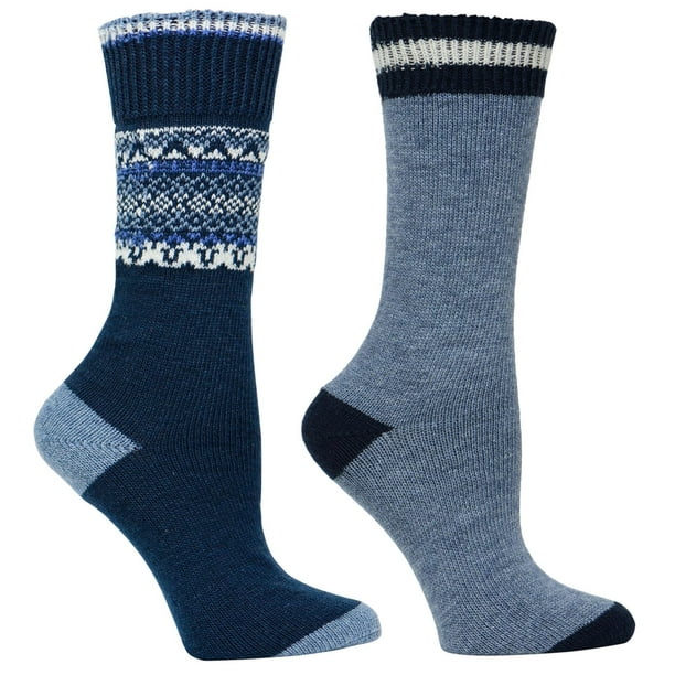 Mi-chaussettes en mélange de laine Pathfinder par Kodiak pour femmes de couleur variées à motif de jacquard en paq. de 2