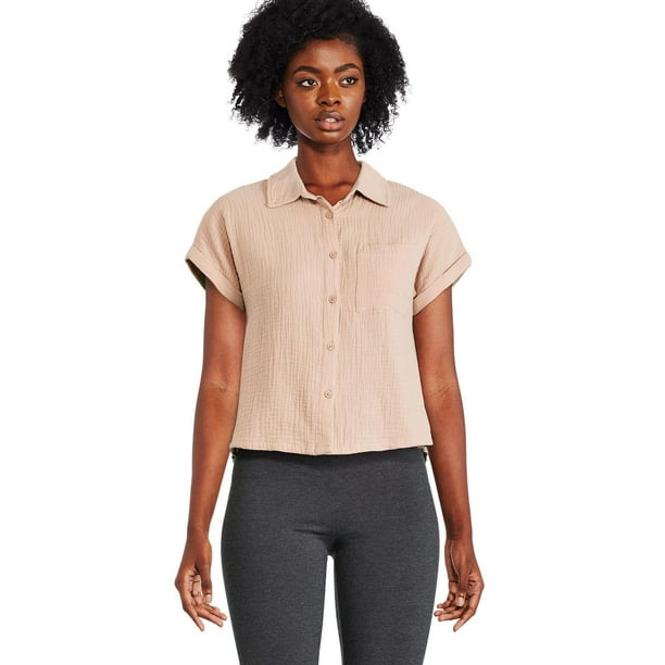 Women's Soft Organic Cotton Crinkle Shirt, Short-Sleeve Print