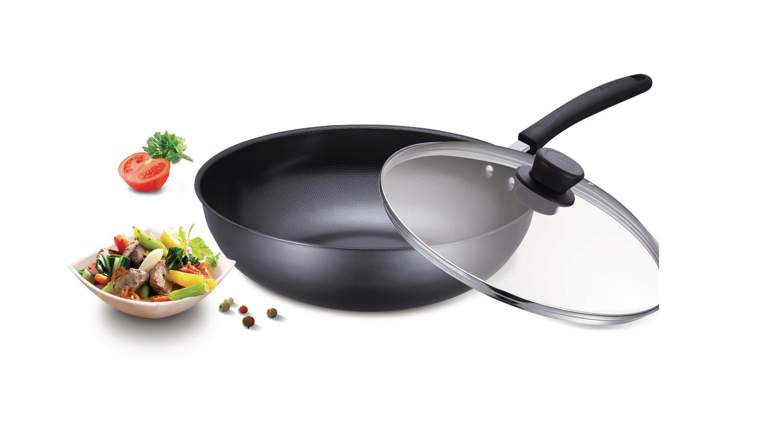 Supor 34CM Carbon Steel Wok With Lid 34cm rust proof surface