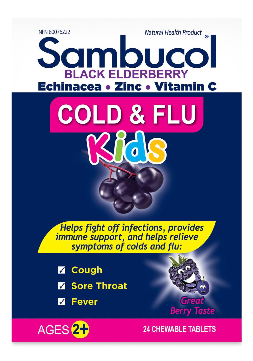 Sambucol Jr Chew Cold and Flu, Sambucol Kids Chewable tablets