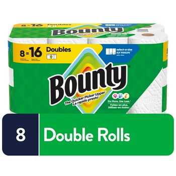Bounty Paper Towels Select-A-Size White, 8 Double Rolls Per Roll, 8CT