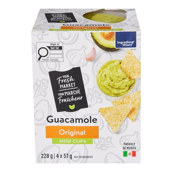 Your Fresh Market Original Chunky Guacamole Mini Cups, 4 pieces, 228 g total