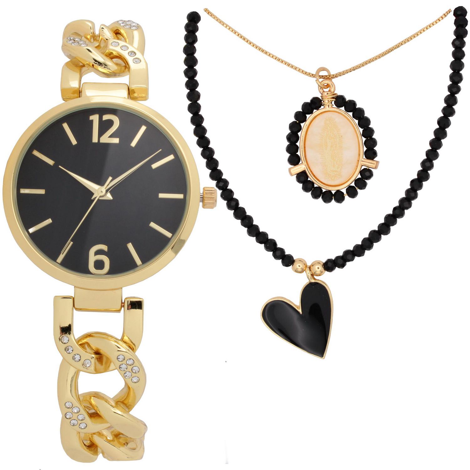Montre de mode pour femme avec ensemble collier cœur noir