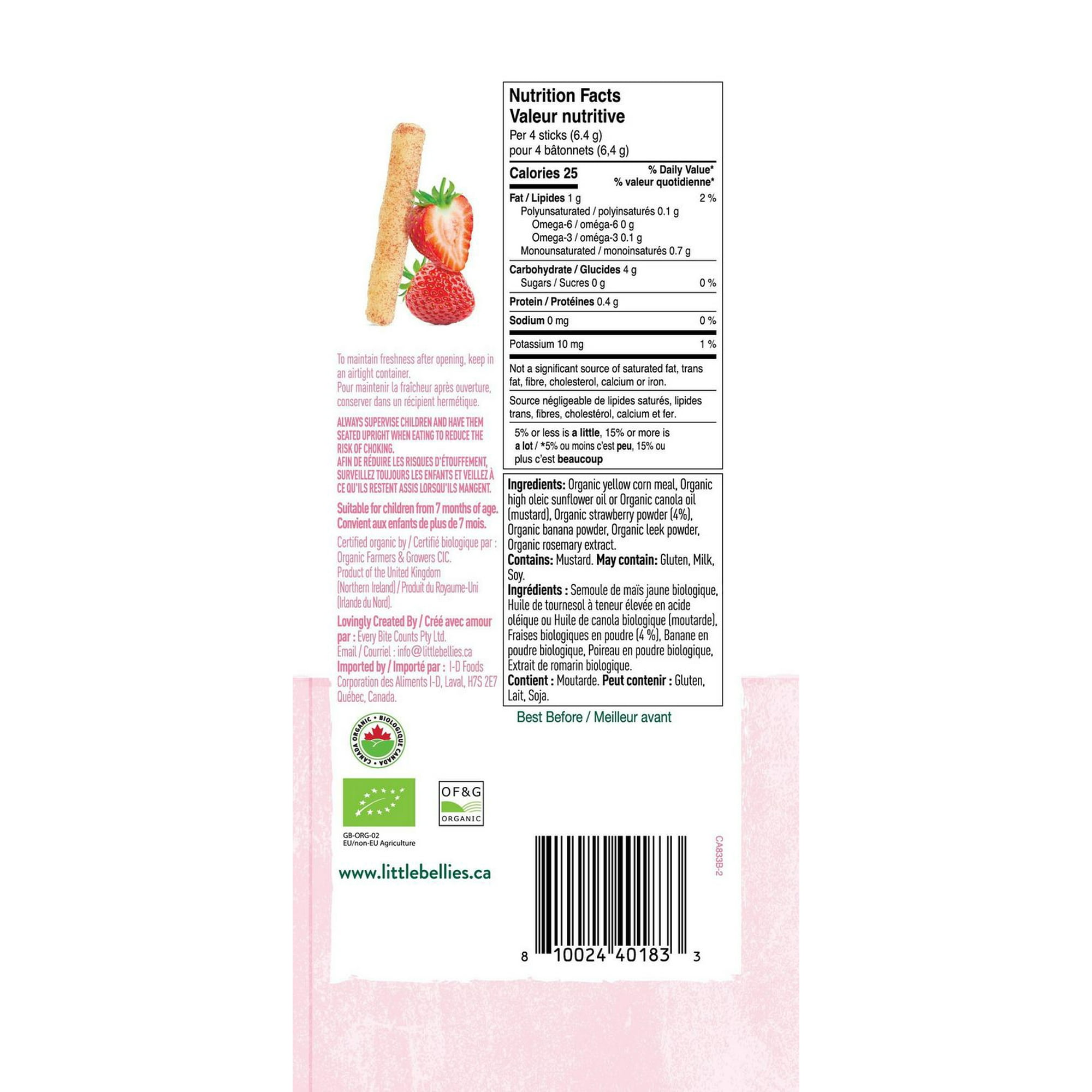 Little Bellies Strawberry Pick-Me Sticks, 5 x 16gr
