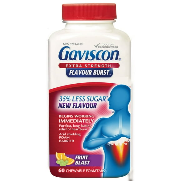 Gaviscon Extra Strength Flavour Burst Fruit Blast Tablets, 60 CHEWABLE FOAMTABS