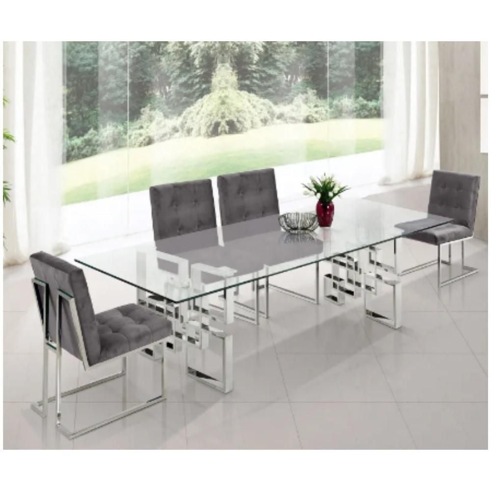 Glass top steel dining table hotsell
