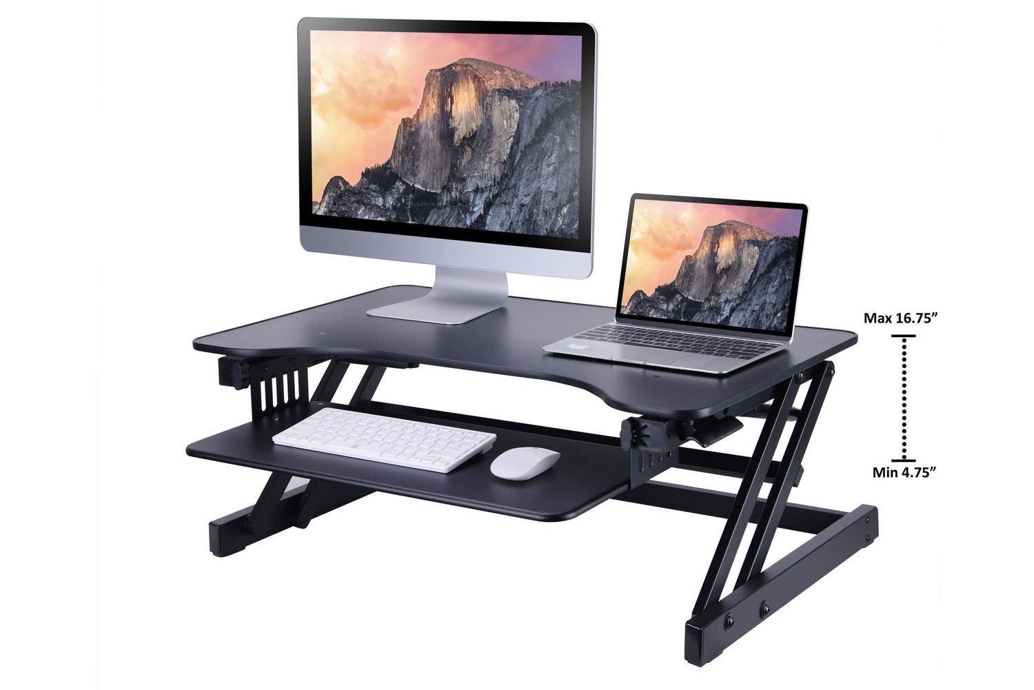 Borzer Height Adjustable Stand Up Desk Converter Workstation No Assembly Required Black 