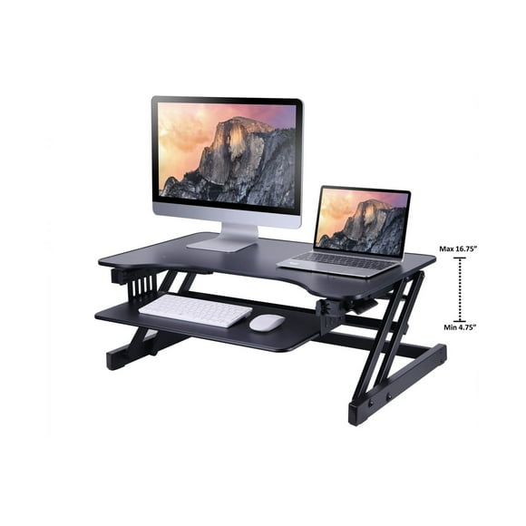 Rocelco 32" Height Adjustable Standing Desk Converter - Quick Sit Stand Up Dual Monitor Riser - Gas Spring Assist Tabletop Computer Workstation - Large Retractable Keyboard Tray  (Black)