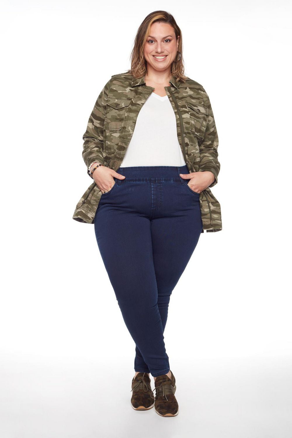 women's pull on jeans with wide waistband