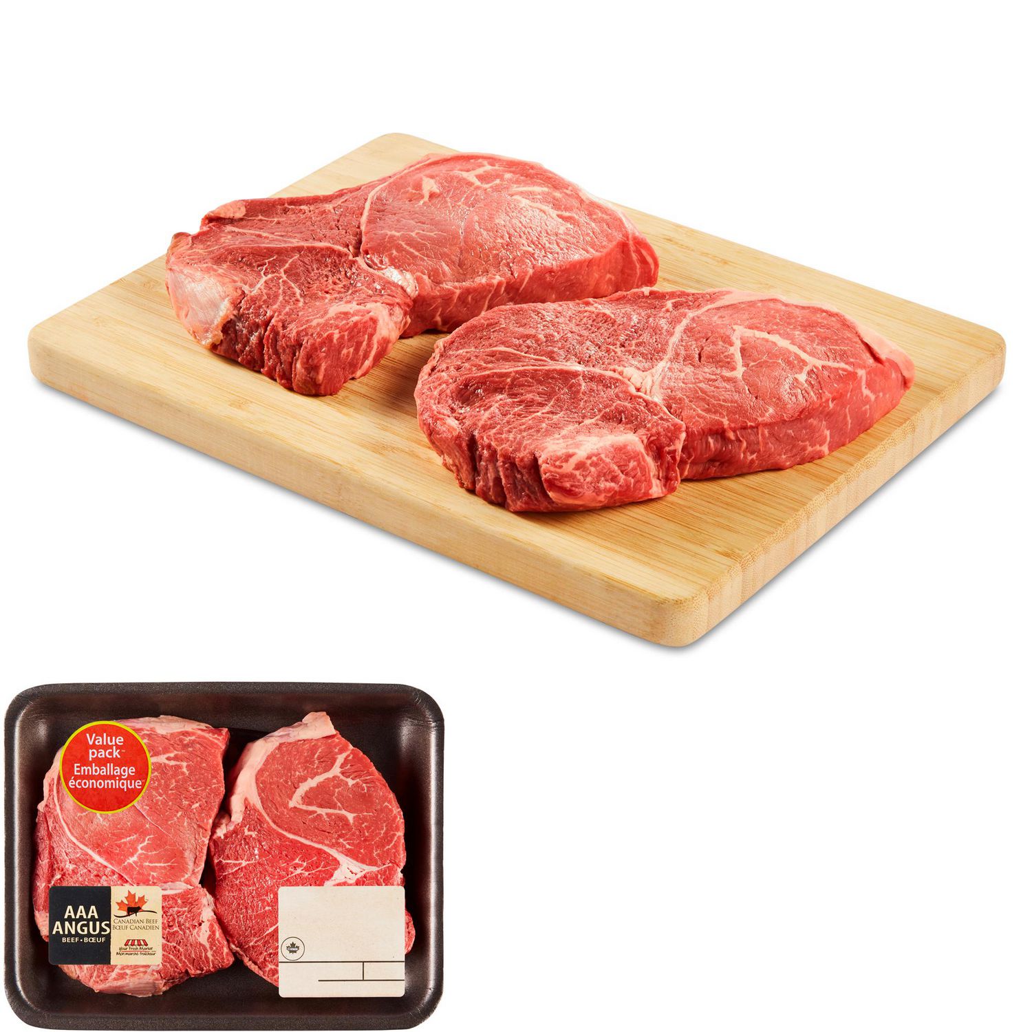 Pointes de surlonge de bœuf Mon marché fraîcheur en emballage économique, 2-4 biftecks, Bœuf Angus AAA, 0.67 - 0.95 KG