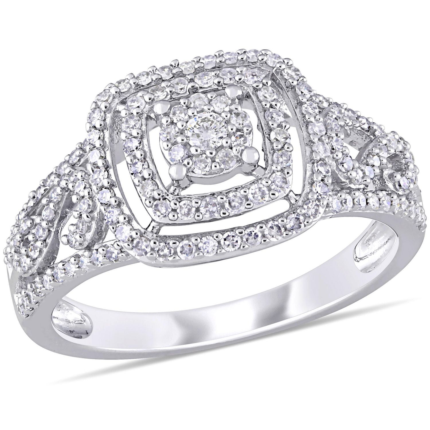 Bague de fiançailles ajourée double auréole Miabella avec diamants 1/2 CT poids total en or blanc 10K