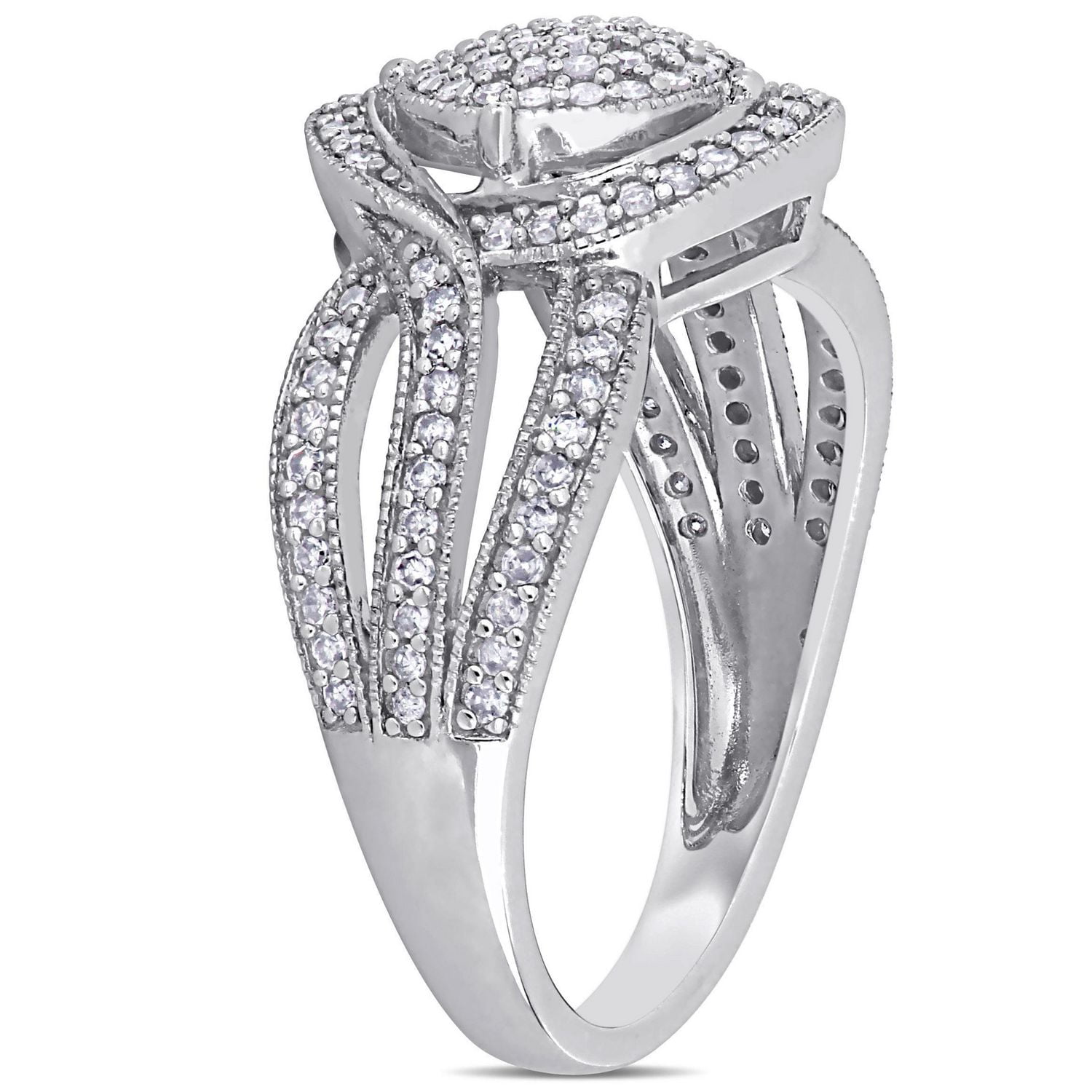 Bague de fiançailles grappe Miabella avec diamants 1/2 CT poids total en or blanc 10K