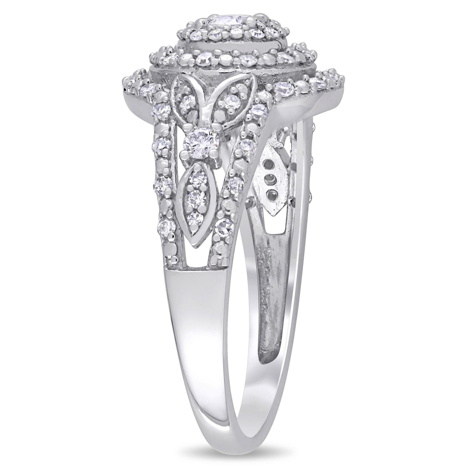 Miabella 1/2 Carat T.W. Diamond 10K White Gold Openwork Double Halo Engagement Ring