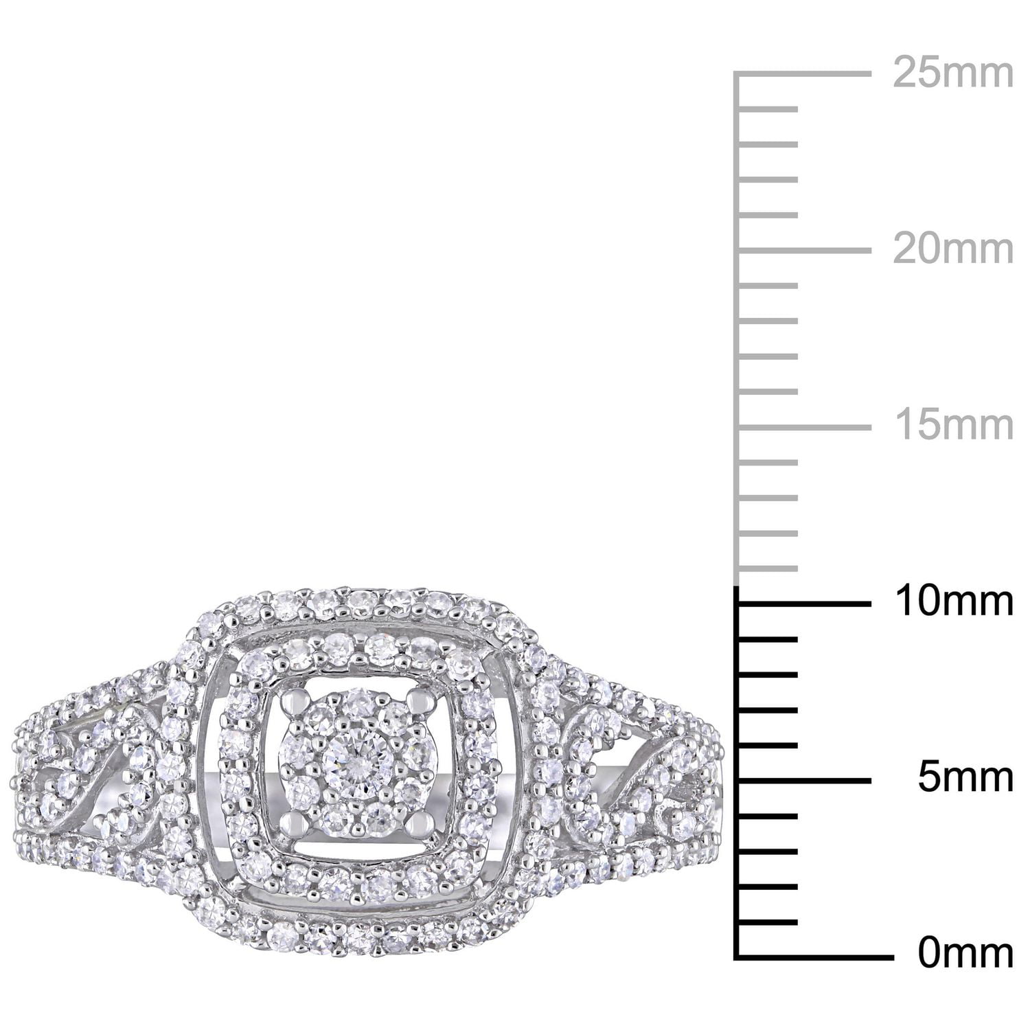 Bague de fiançailles ajourée double auréole Miabella avec diamants 1/2 CT poids total en or blanc 10K