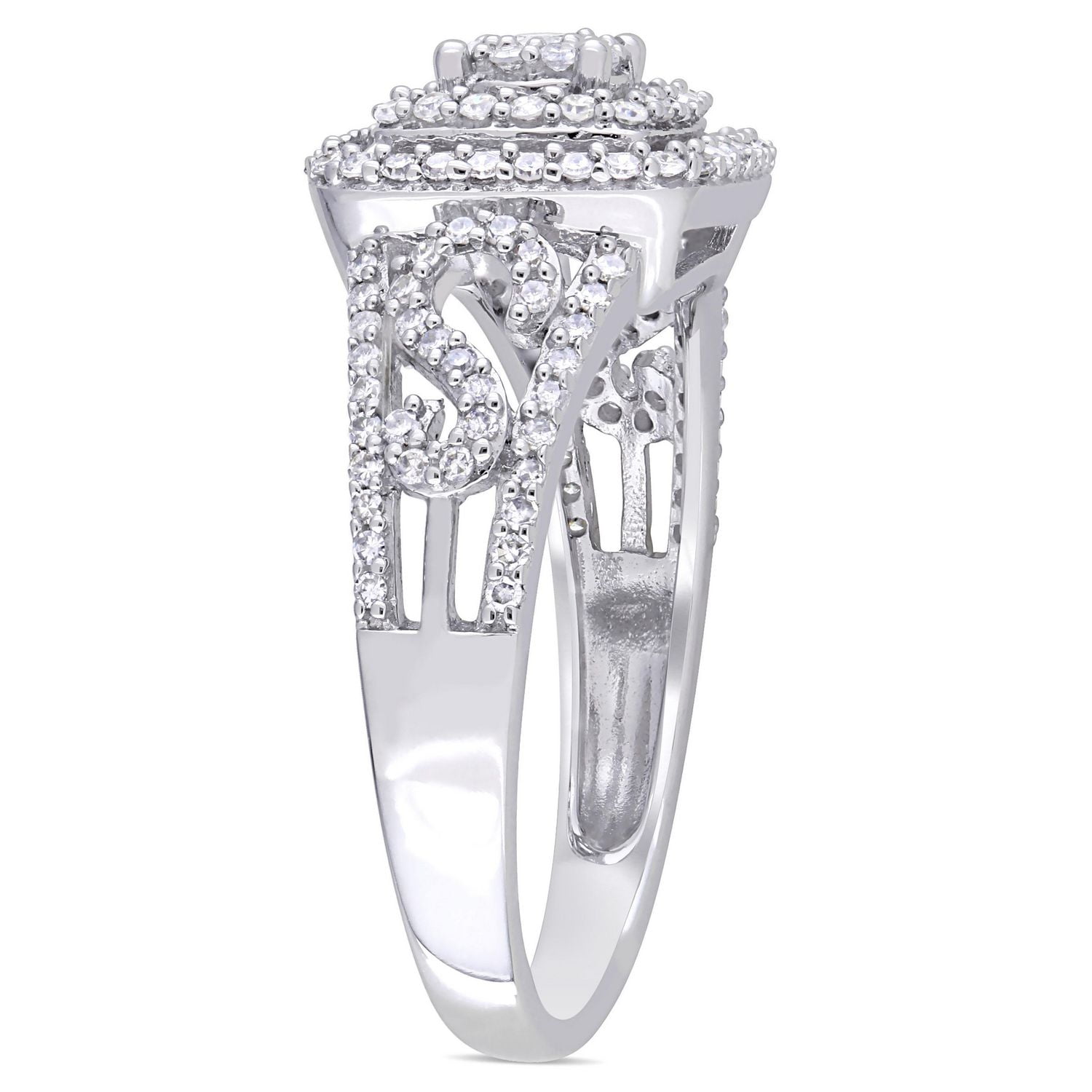 Bague de fiançailles ajourée double auréole Miabella avec diamants 1/2 CT poids total en or blanc 10K