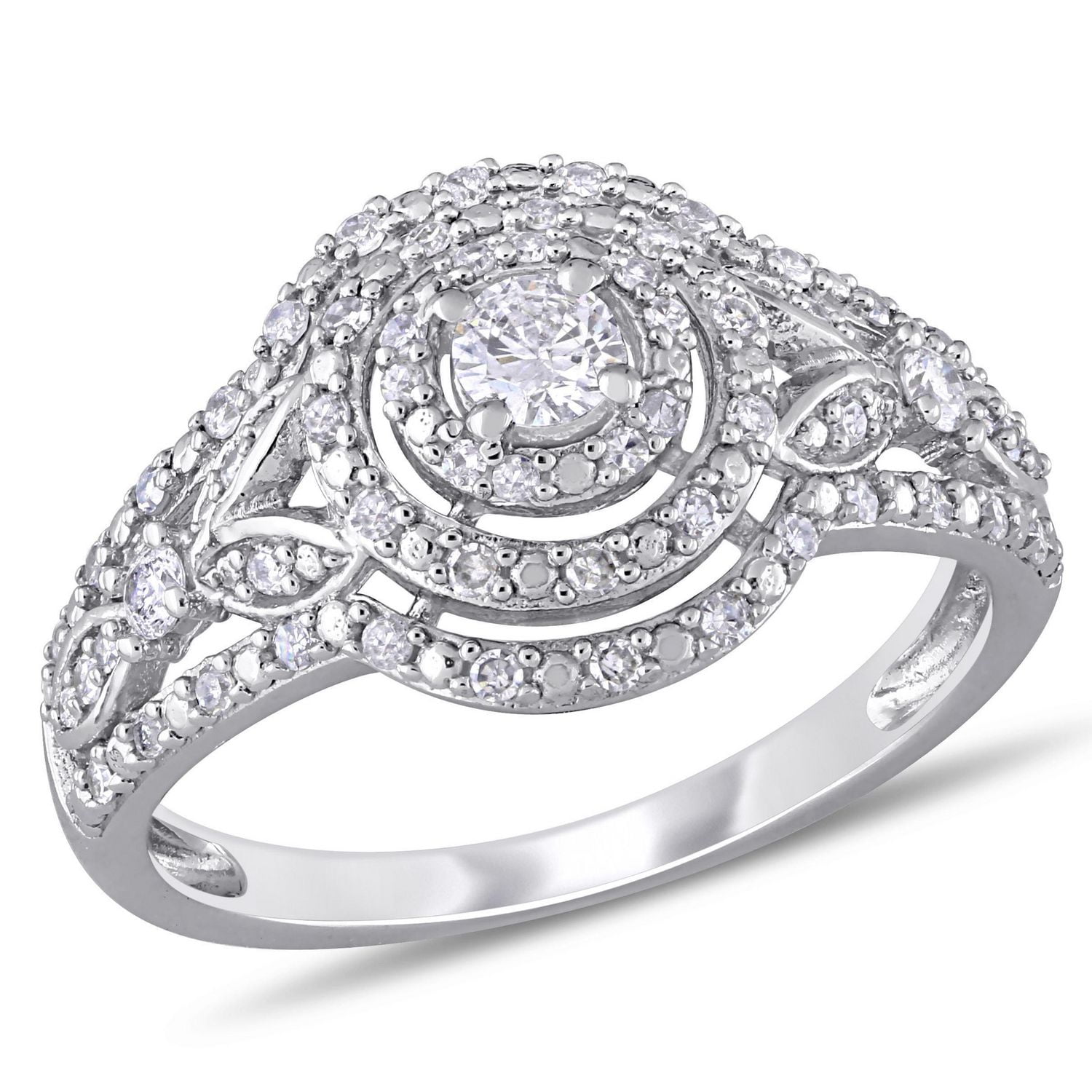 Miabella 1/2 Carat T.W. Diamond 10K White Gold Openwork Double Halo Engagement Ring