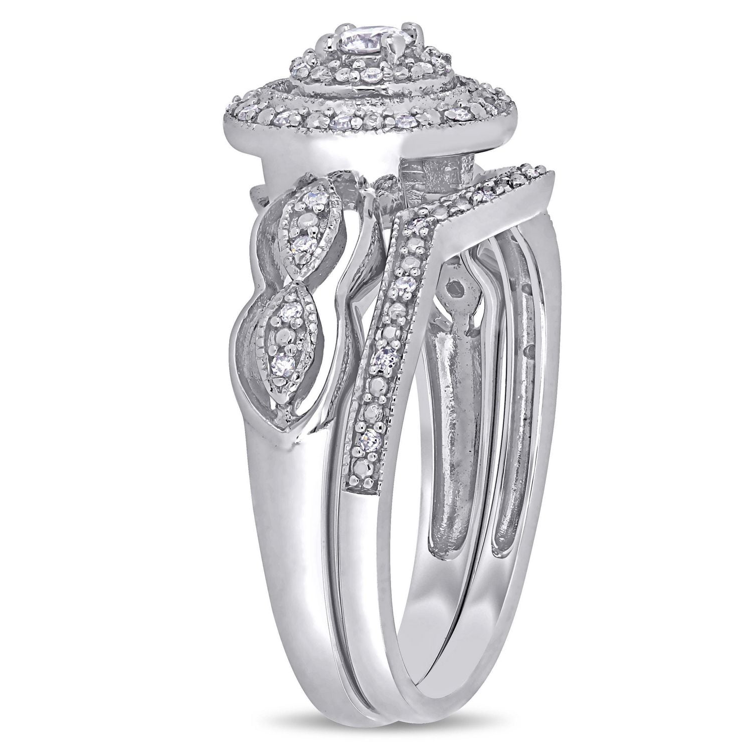 Bague nuptiale auréole Miabella avec diamants 1/4 CT poids total en or blanc 10K