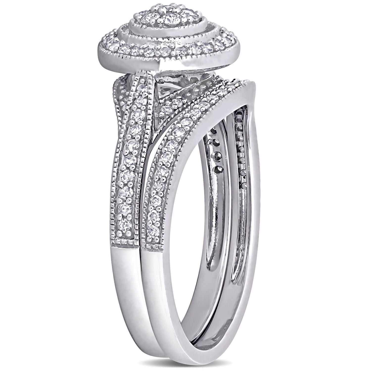 Bague nuptiale auréole Miabella avec diamants 2/5 CT poids total en or blanc 10K