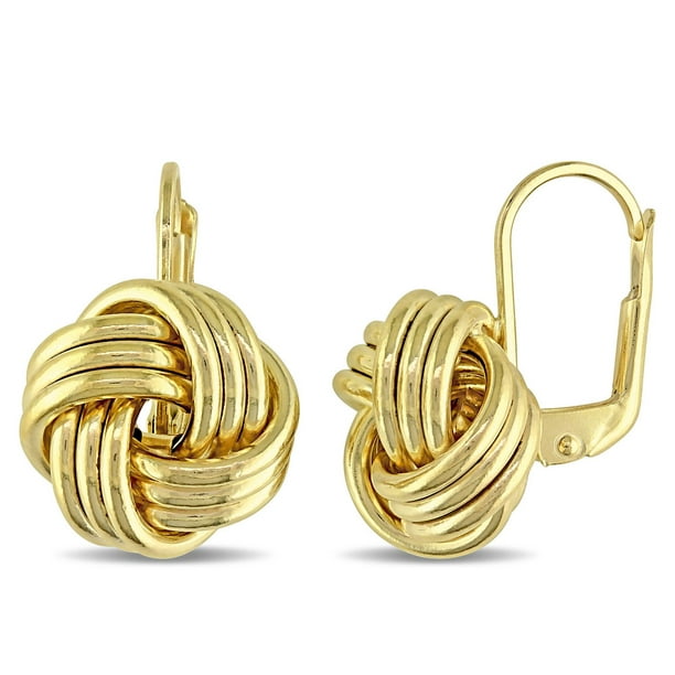 Boucles d'oreille à levier Asteria en forme de nœud d'amour en or jaune 10K