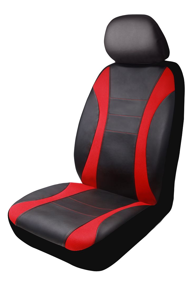 AUTO DRIVE Faux Leather Sport Car Front Seat Cover, Black and Red, FITS  CARS,TRUCKS  SUVs