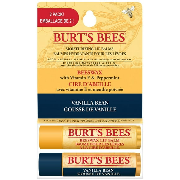 Burt’s Bees® 100% Natural Origin Moisturizing Lip Balm, Beeswax & Vanilla Bean -, 2 Pack