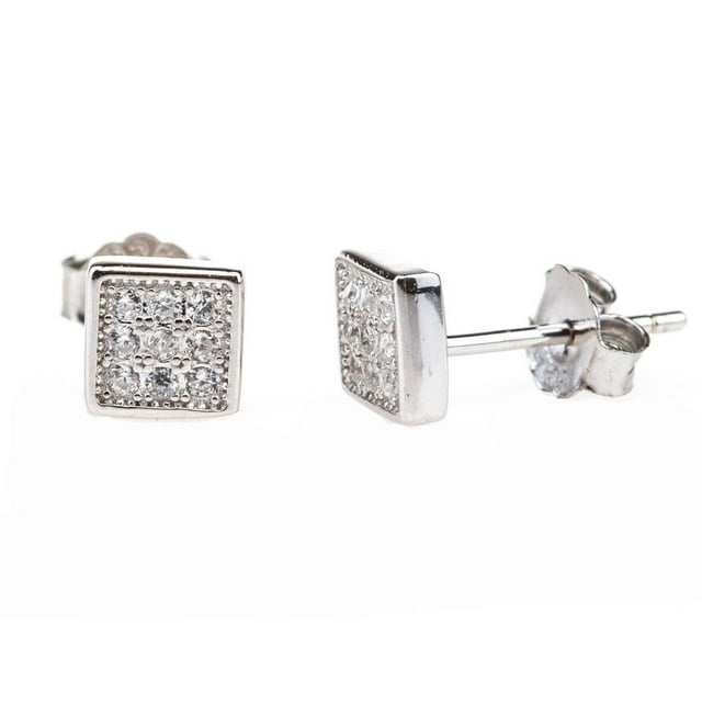 Charisma sterling silver square cz pave stud earrings