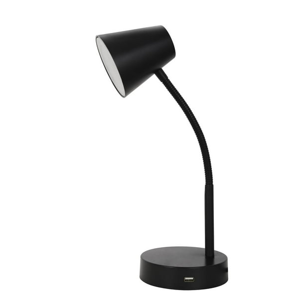 Lampe de bureau à DEL Mainstays noire avec port USB 