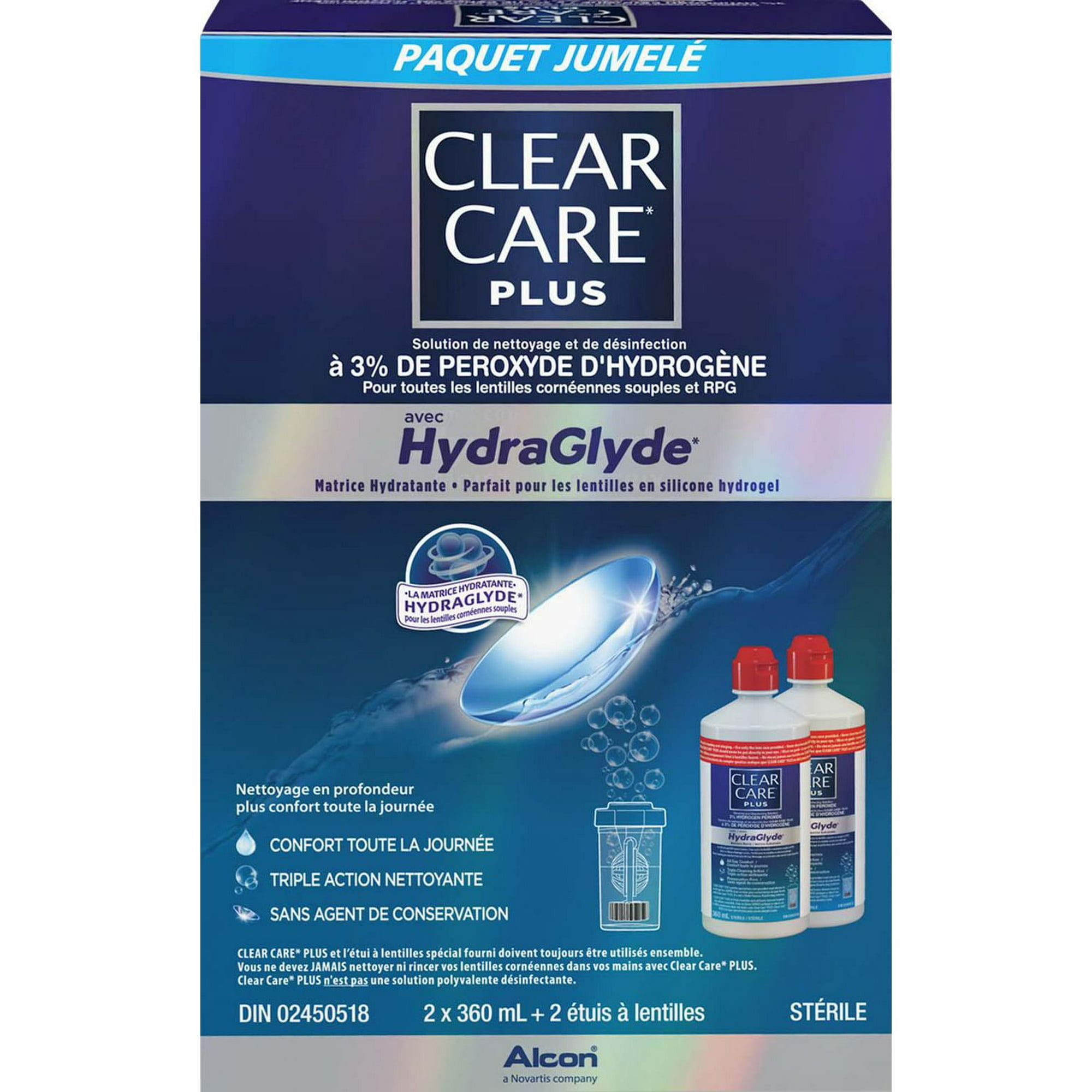 CLEAR CARE® Plus With HydraGlyde Contact Lens Solution, Twin Pack Cleaning  & Disinfecting Solution With Hydrogen Peroxide, Twin Pack 2 x 360 ml 