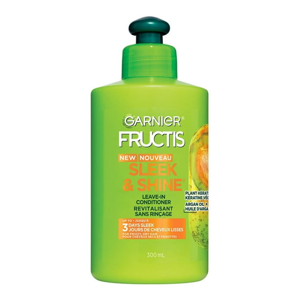 Garnier Fructis Lisse et Brillant, Laisser en Crème, 300 mL Les cheveux sont 10 X lisse, sans frisottis pendant 48 heures et résistant à l'humidité de 97%.