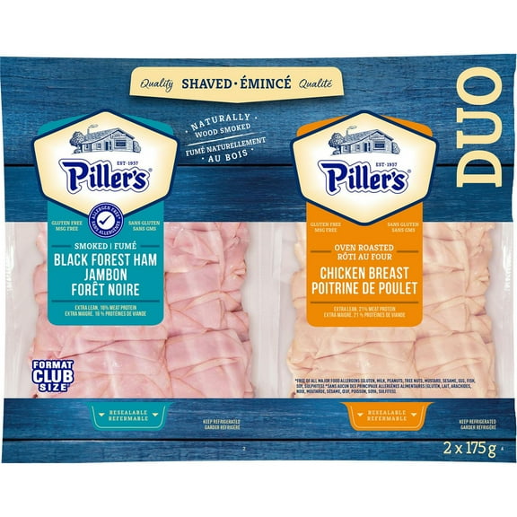 Piller's Quality Shaved Black Forest Ham and Cooked Chicken Breast, High Protein, 2 x 175g