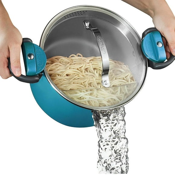 Gotham Steel Bleu Océan — Casserole à Pâtes Antiadhésive 5 Litres avec Couvercle-Passoire et Poignées à Verrouillage Tournant