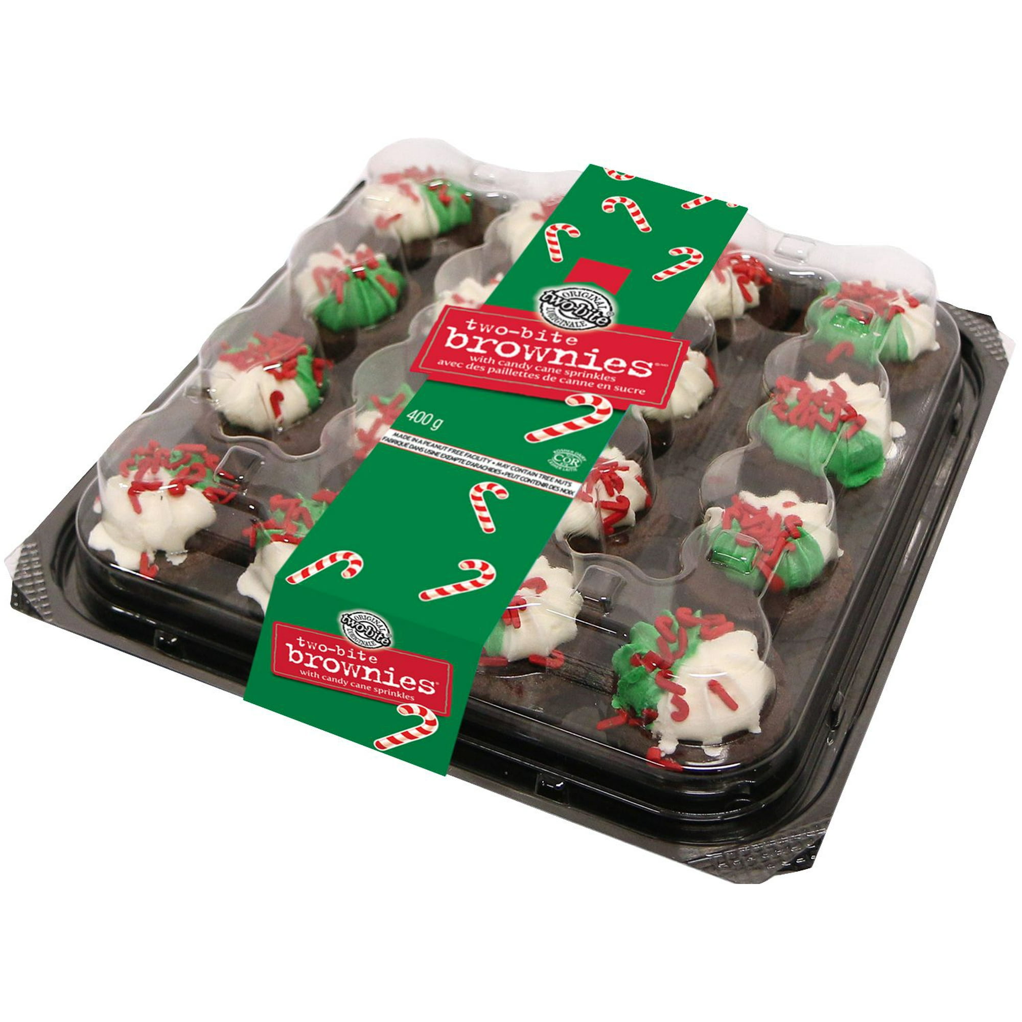 Plateau festif de two-bite® brownies avec paillettes en canne de Noël