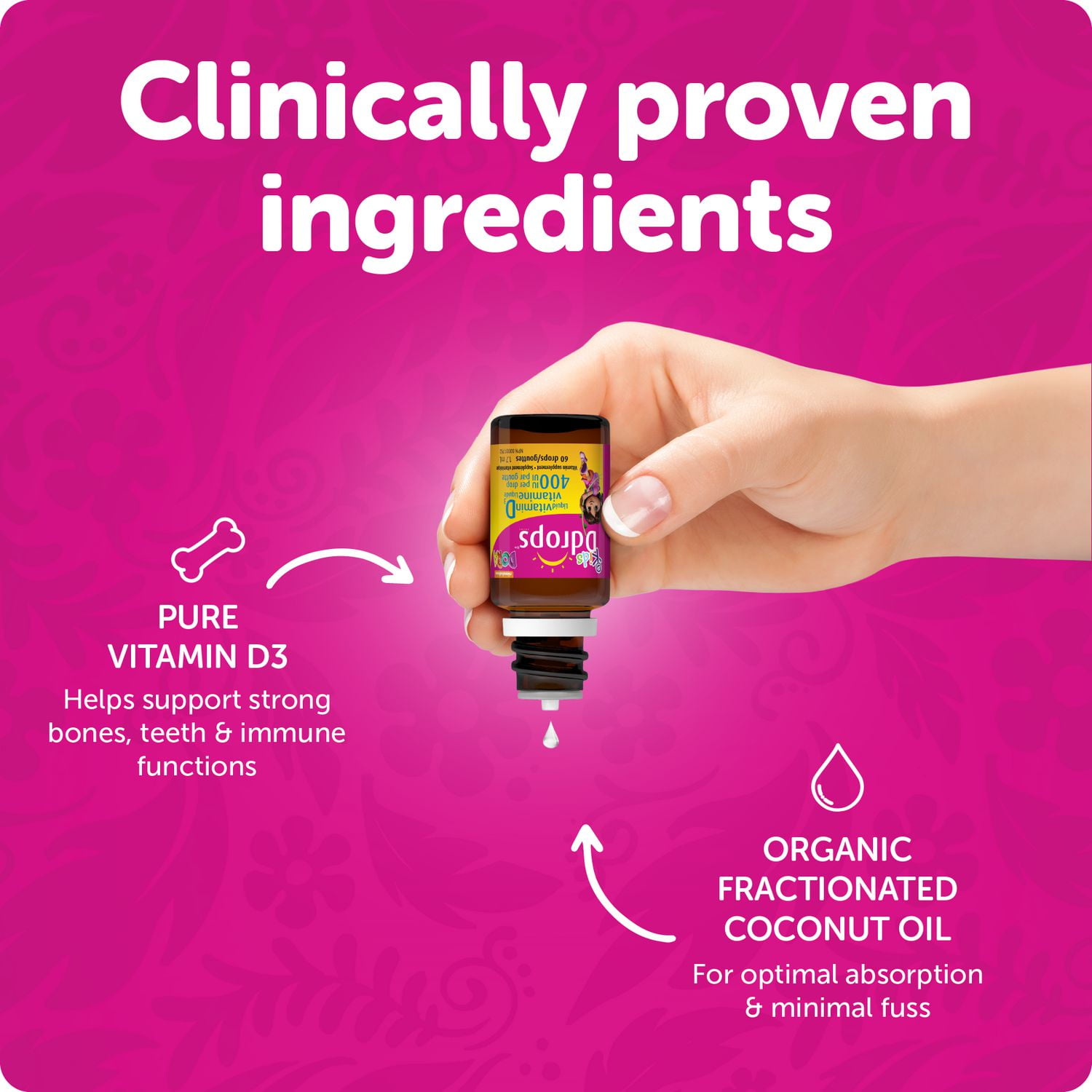 Kids Ddrops® Liquid Vitamin D3 Vitamin Supplement, 400 IU, 1.7 ml, 60 drops