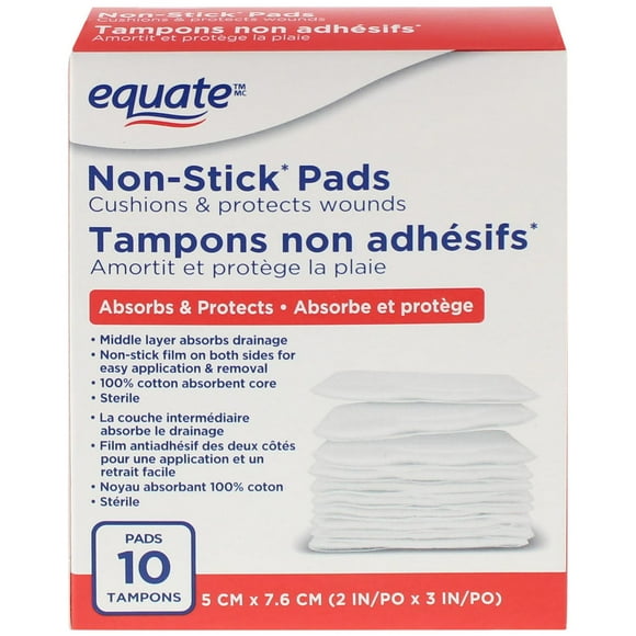 Tampons non adhésifs Equate, moyens, 2 po x 3 po, Paq. de 10