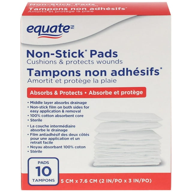 Equate Non-Stick Pads, Medium, 2" x 3", 10 Count