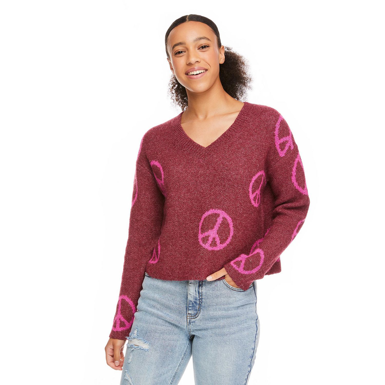 No Boundaries Women's V-Neckline Sweater - Walmart.ca