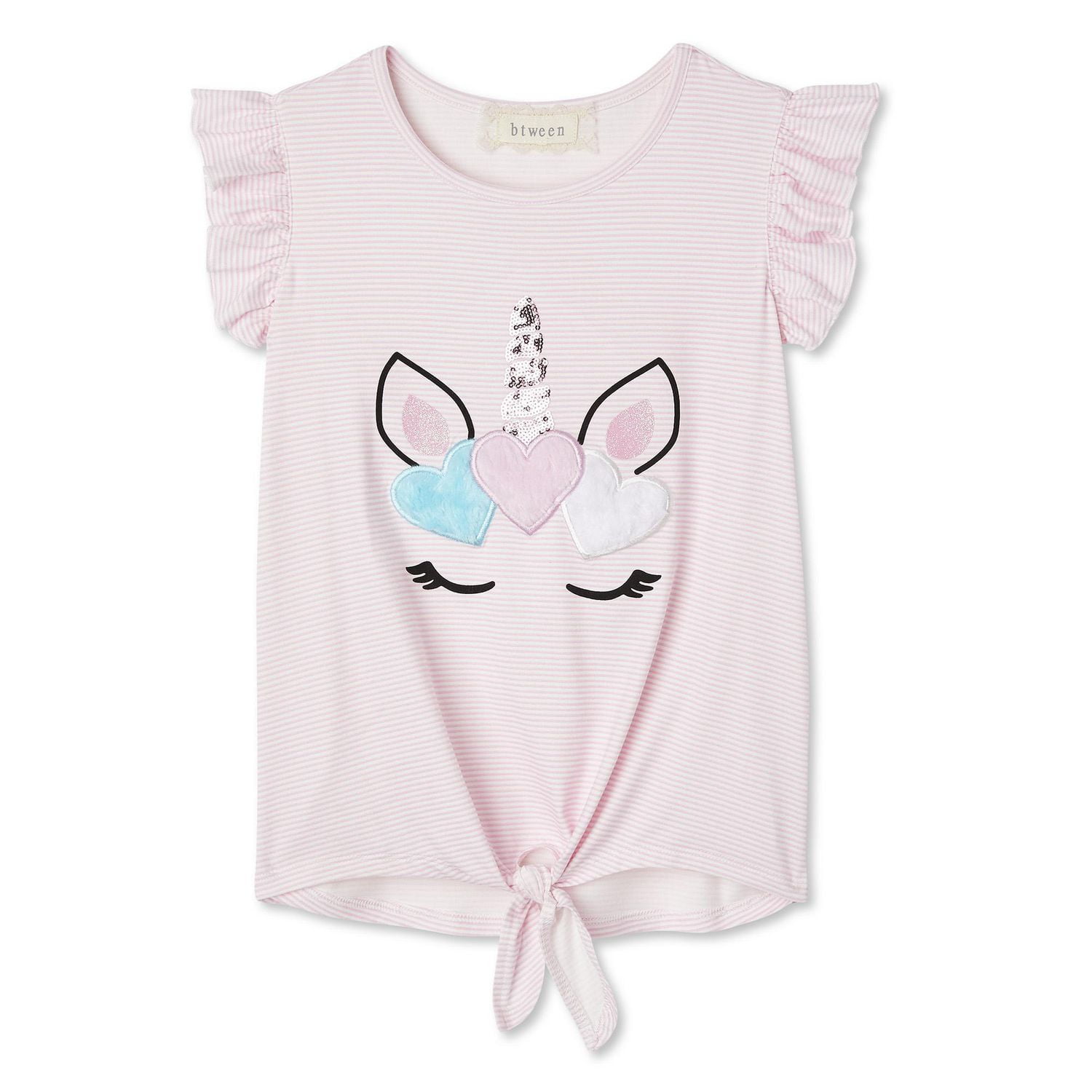 Btween Girls' Ruffle Sleeve Tie-Front Tee