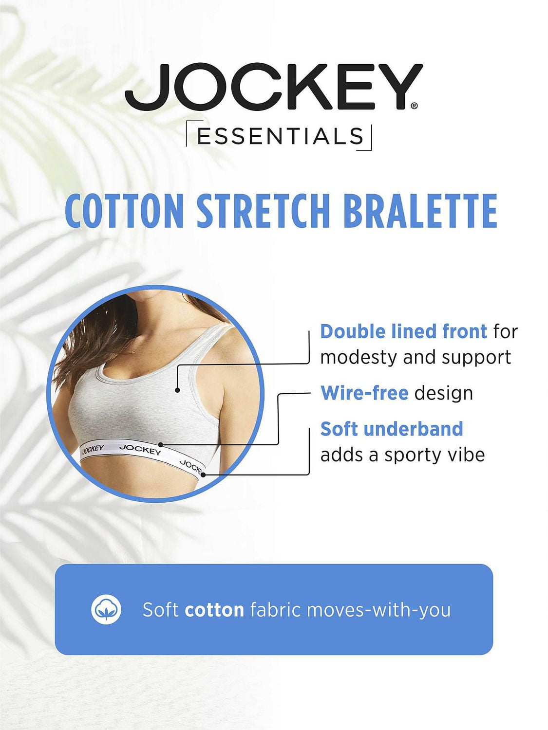 Jockey Essentials Women's Cotton Stretch Scoop Bralette, Jockey Essentials Cotton Stretch Scoop Bralette
