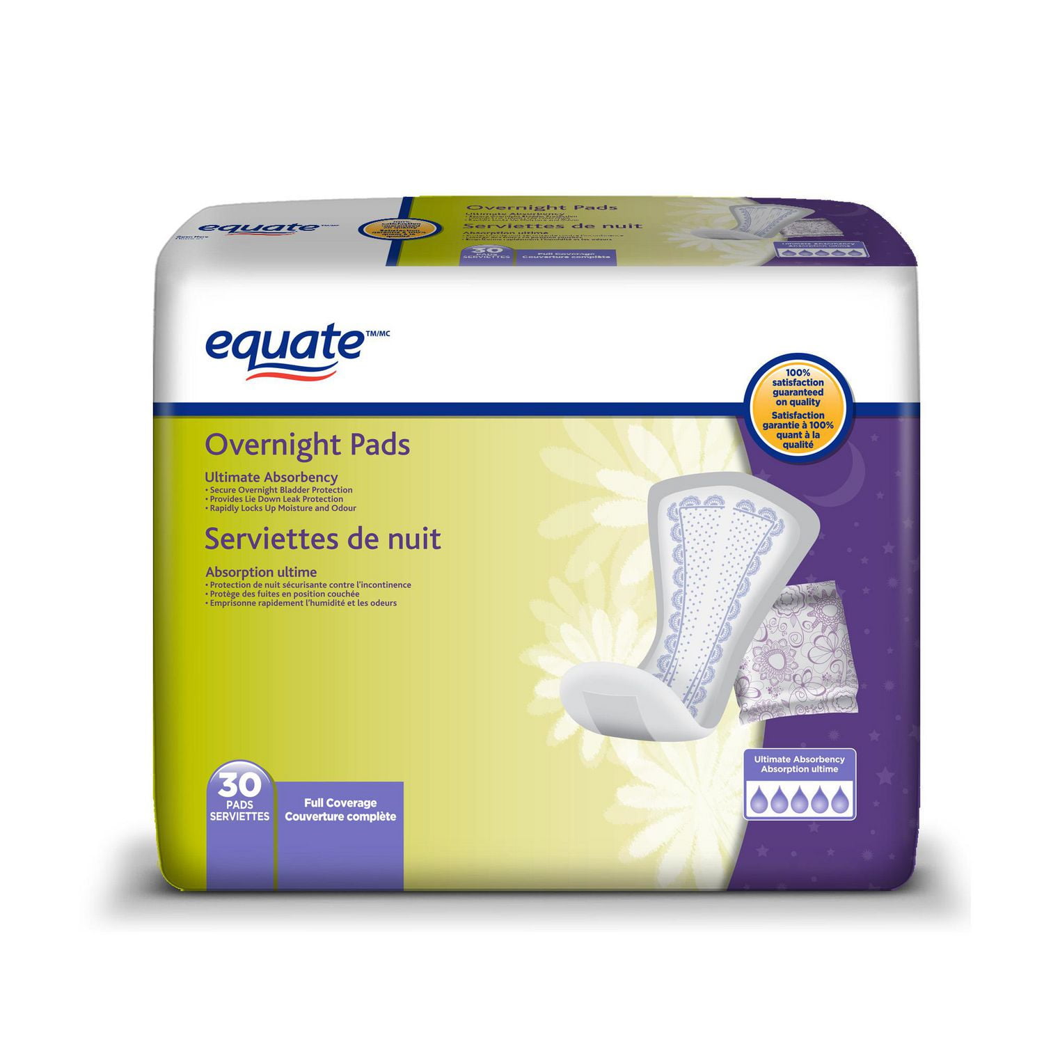 Equate Body Curve Women's Ultimate-Regular Incontinence Pads, 27 count 