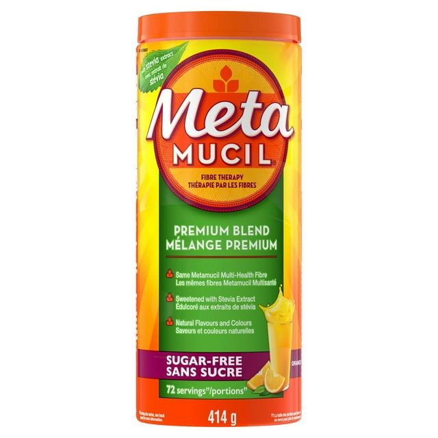 Metamucil Premium Blend, Psyllium Fibre Powder Supplement, Sugar-Free with Stevia, Natural Orange Flavor