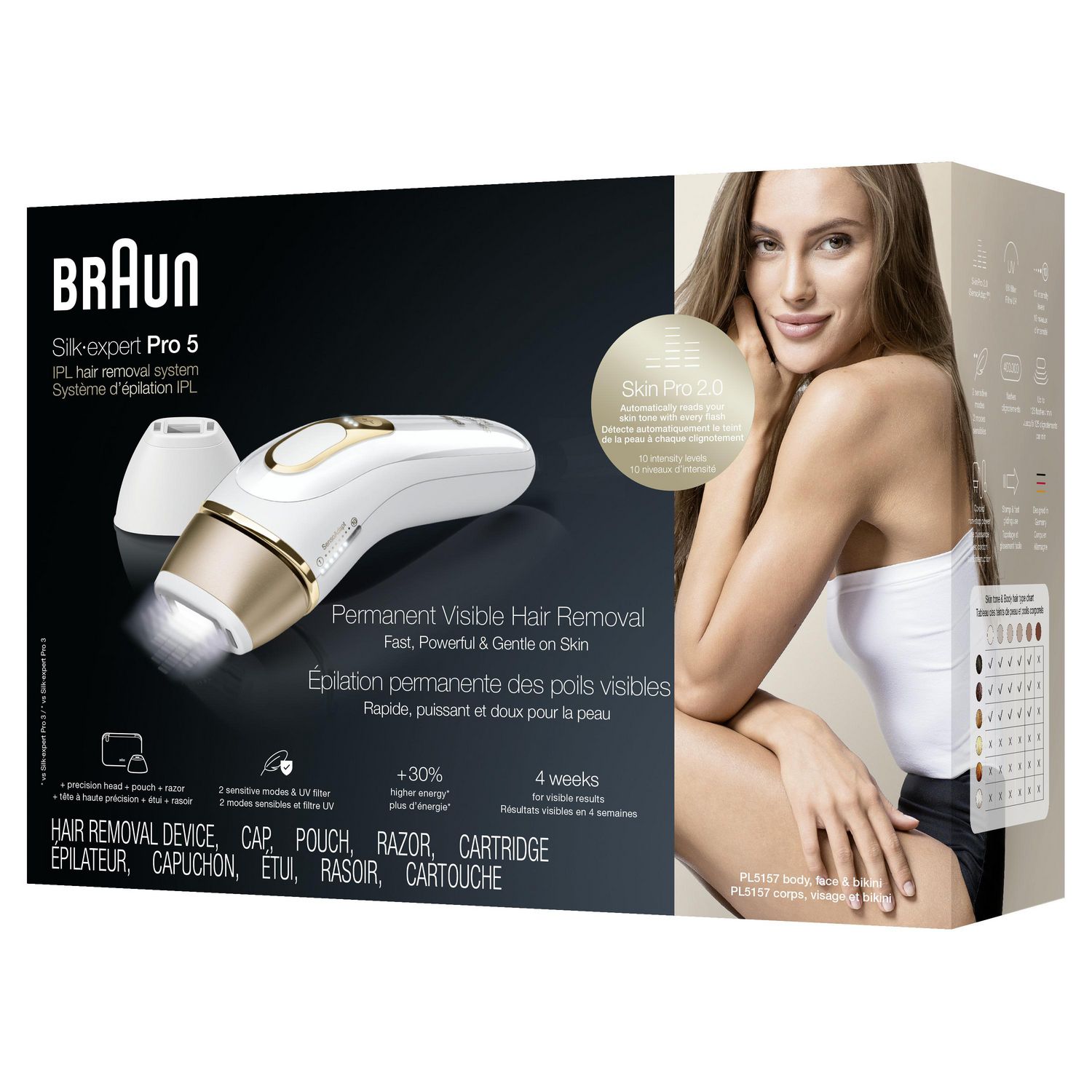 Braun IPL Silk·expert Pro 5 PL5157 Latest Generation IPL for Women and Men,  At-Home Hair Removal System, White and Gold, with Soft Pouch and Precision  