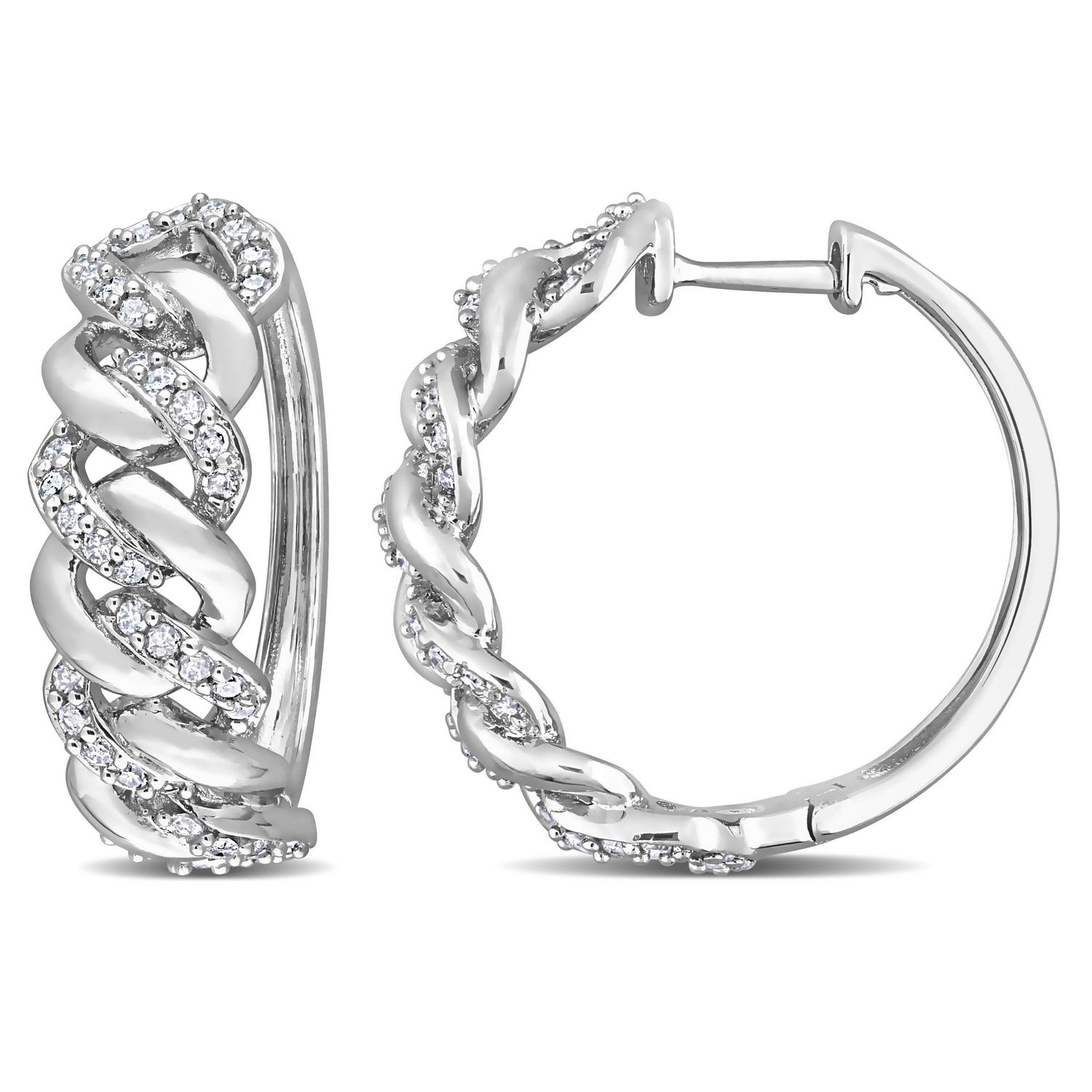 Miabella 1/2 Carat T.W. Diamond Sterling Silver Twist Hoop Earrings