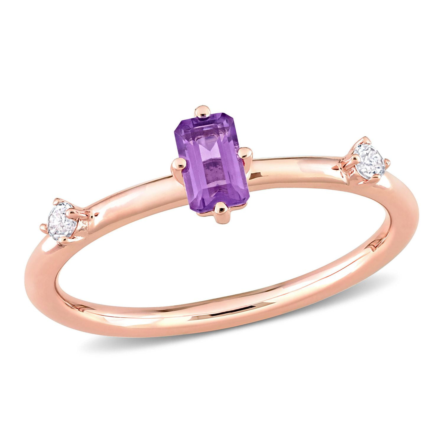 Miabella 2/5 Carat T.G.W. Amethyst and White Topaz 10K Rose Gold Emerald-cut 3-Stone Ring