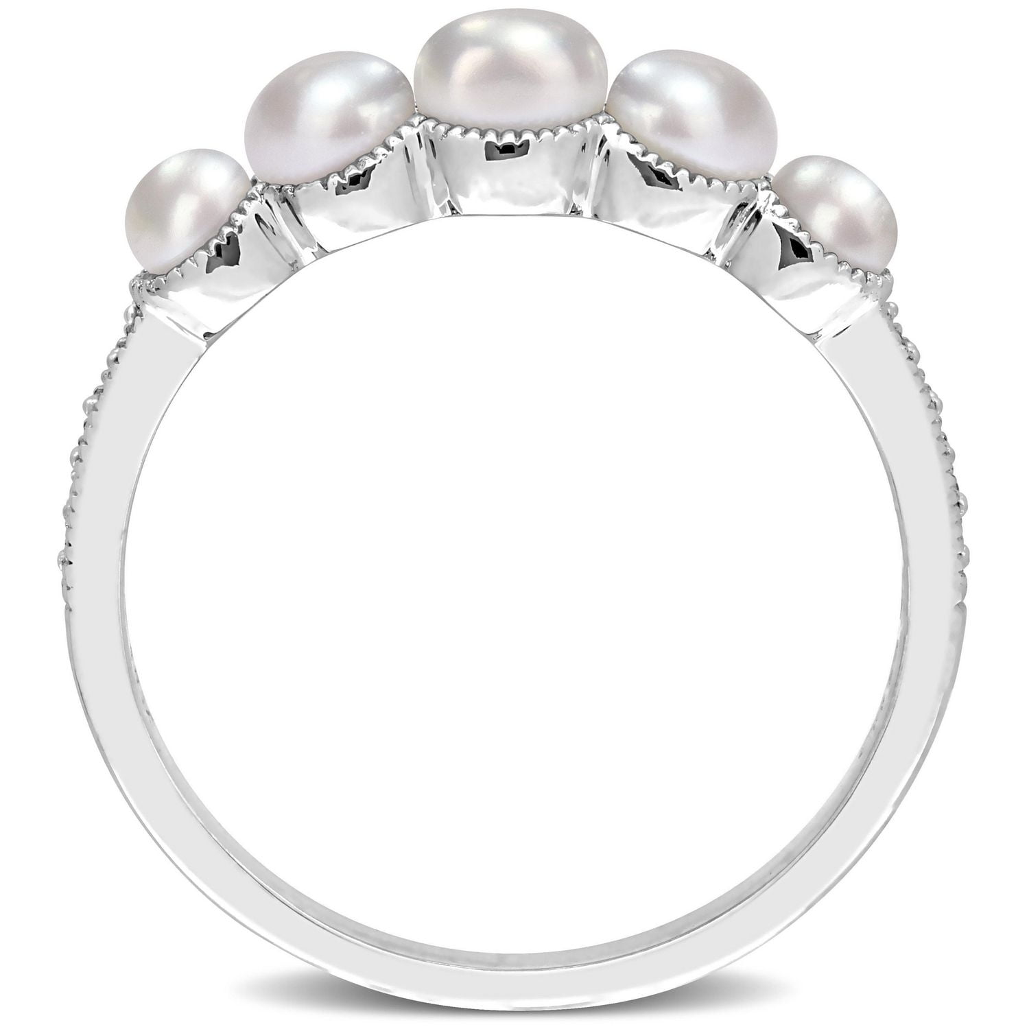 Bague à 5-pierres progressives de Miabella avec perles d’eau douce cultivées et accents de diamant en or jaune 14k